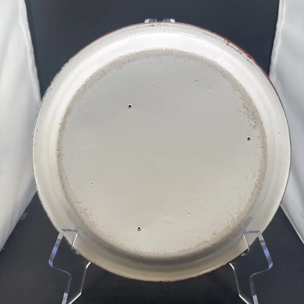 Vintage White Red Rim Enamelware Dinner Plate Farmhouse Camp Rustic 9.25 Inches